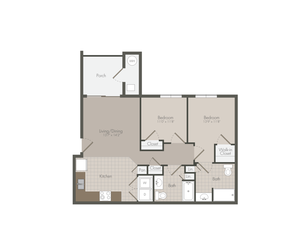 2 bed x 2 bath floor plan